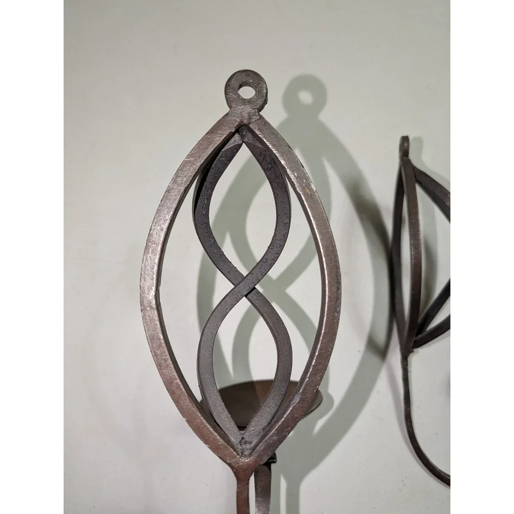 Iron Candle Holder Sconce Set‎ of 2 Metal Brutalist Rustic Home Decor